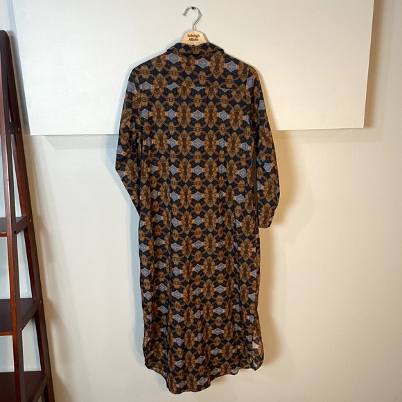 One Season Papy Abstract Print Split V Neck Midi Beach Dress Brown SZ XS - Picture 16 of 16